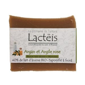Savon pour peaux sèches au lait d'ânesse Bio, saponifié à froid, à l'argan et l'argile rose